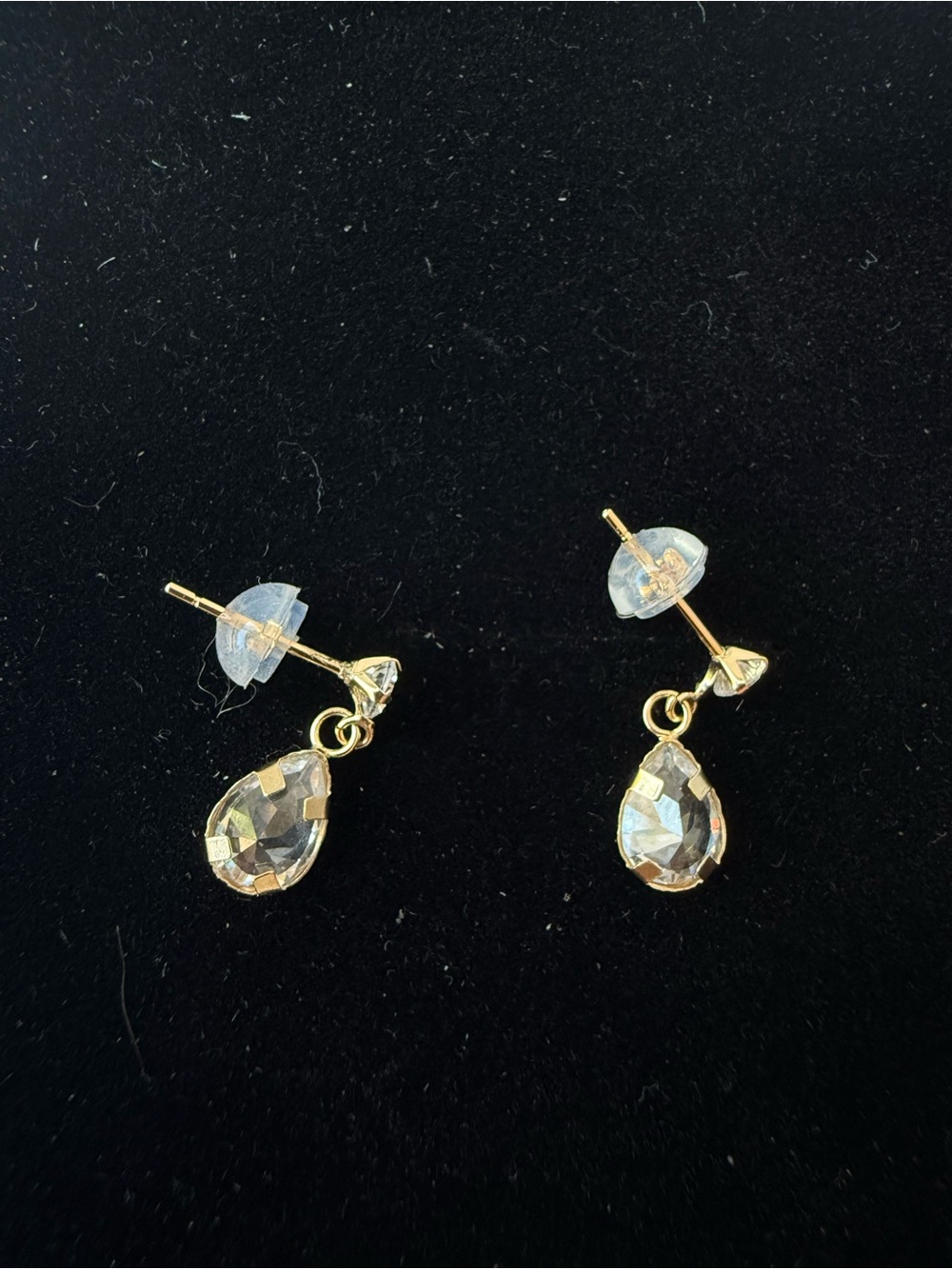 NWT Solid 14k Gold Teardrop Dangle Earrings with Clear Stones - Picture 5 of 6